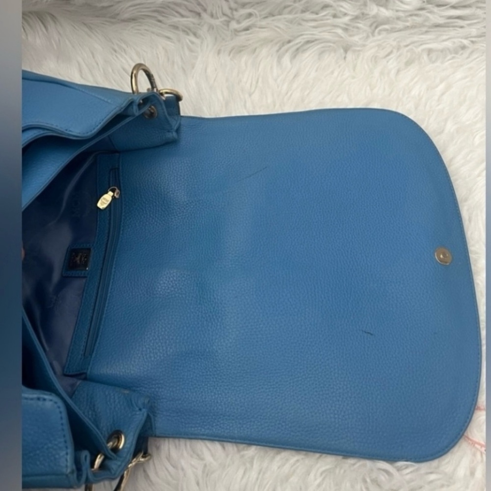 MCM Teal Blue Leather Studded Saddle Bag - Picture 10 of 15